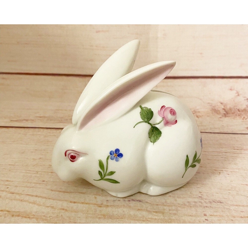 Vintage Hand Painted Floral‎ Porcelain Bunny Bank Signed
